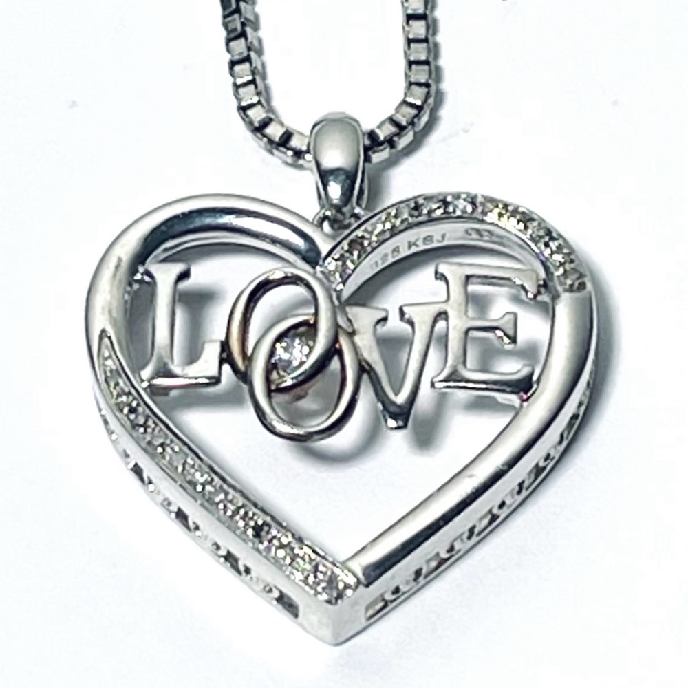 Sterling Silver & Diamonds KSJ Love Heart Pendant Necklace 925 Italy RCI TESTED